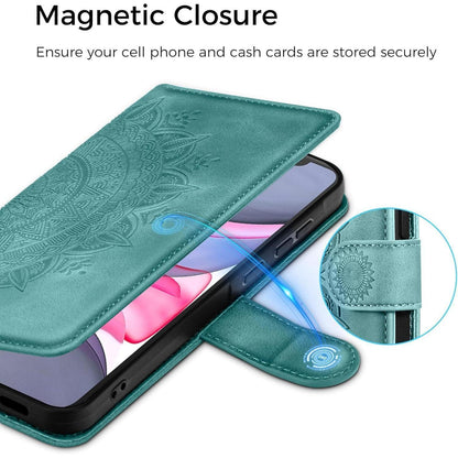iPhone 11 Hülle mit Kartenfach, Ständer & Magnetverschluss - Grün in Lederoptik