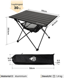 Campingtisch Alu faltbar Ultraleicht Tragfähigkeit 30 kg