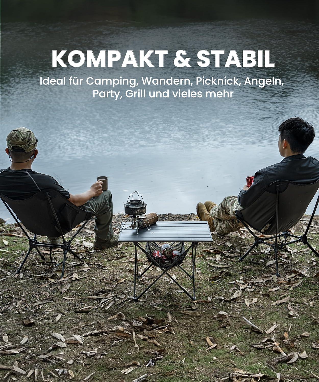 OneTigris Campingtisch Alu faltbar Ultraleicht tragbar 30kg 56x40,5x39,5cm