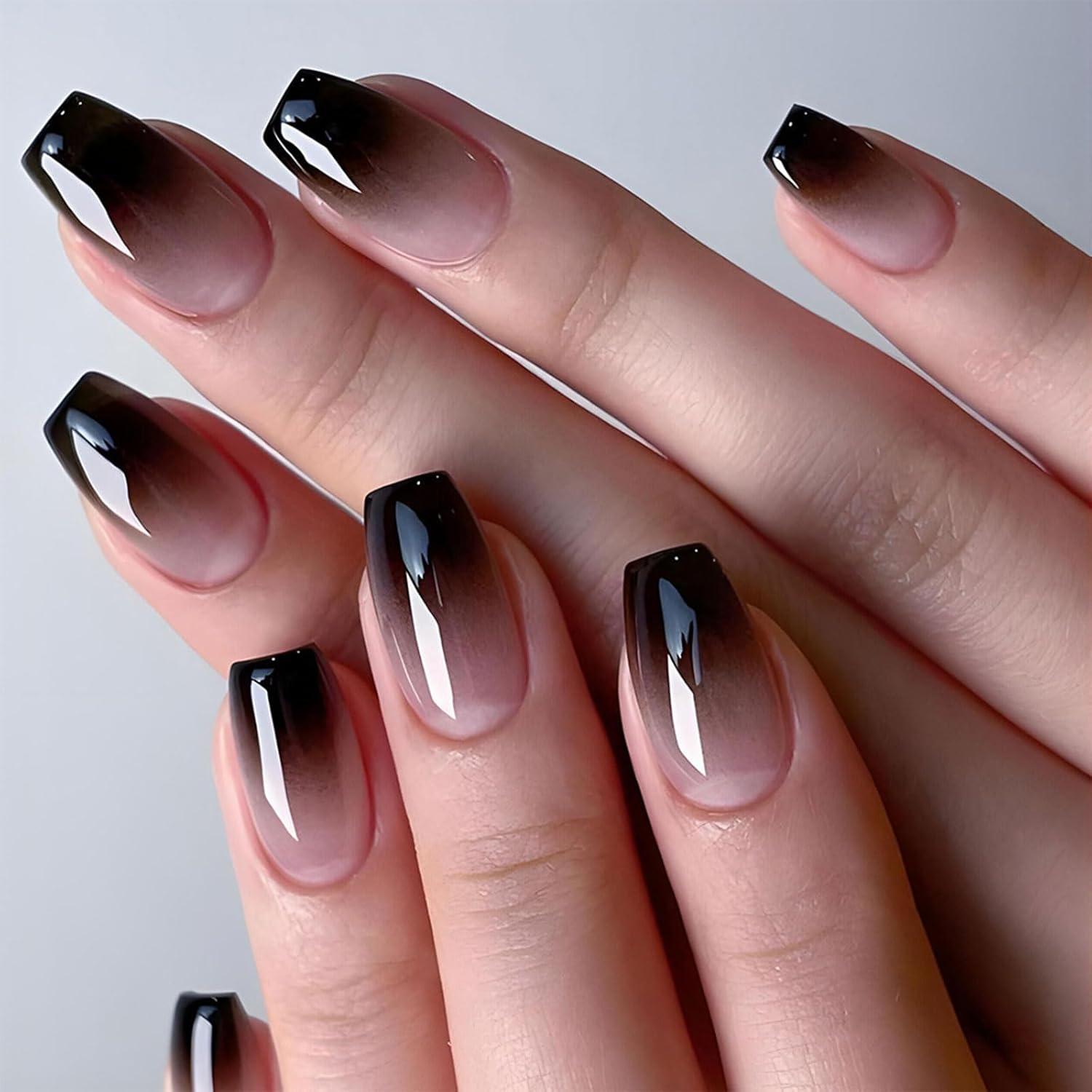 Press On Nails 24 Stück Schwarze Kunstnägel inkl. Zubehör