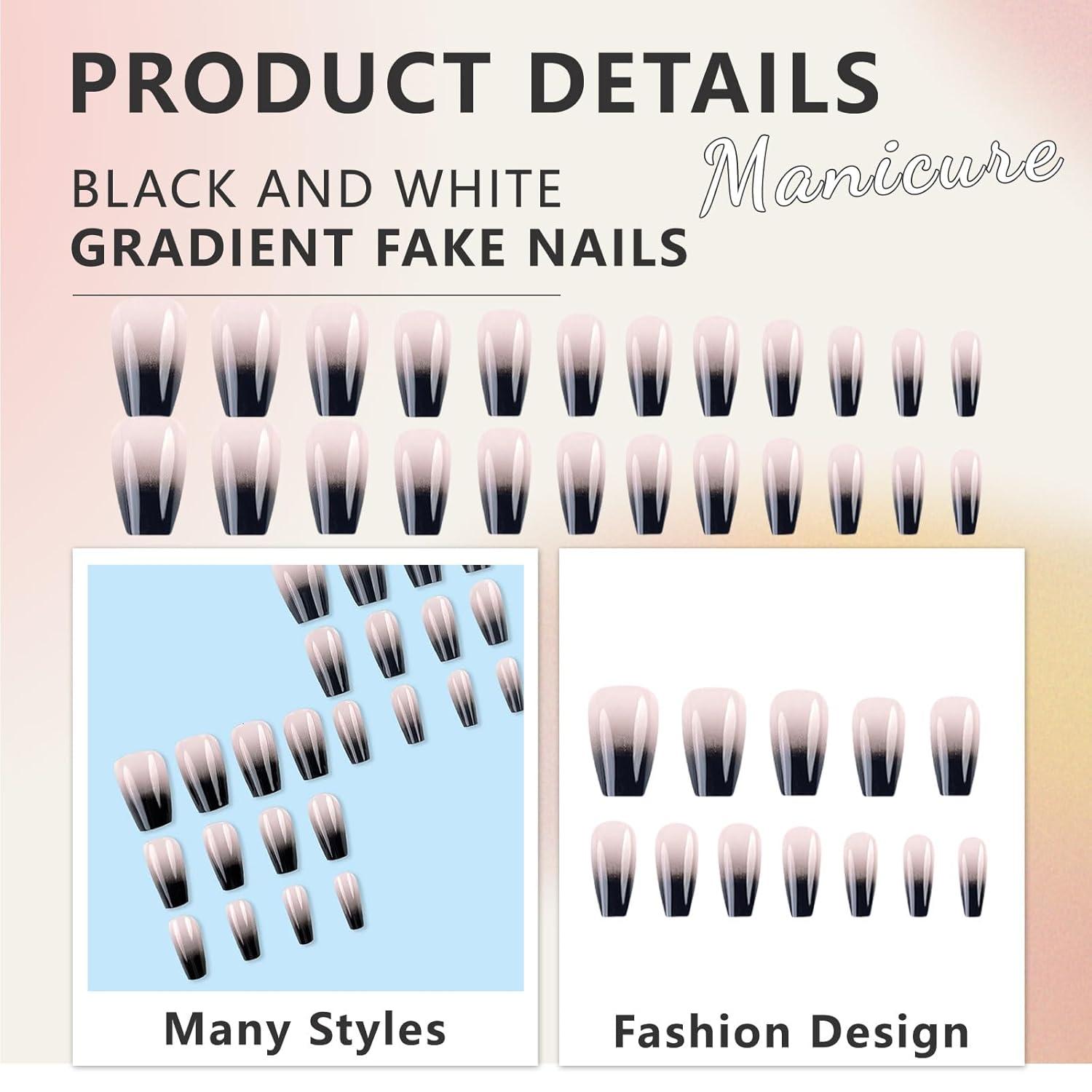 Press On Nails 24 Stück Schwarze Kunstnägel inkl. Zubehör