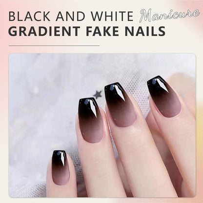 Press On Nails 24 Stück Schwarze Kunstnägel mit Zubehör
