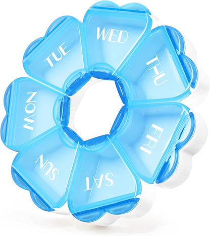 Pillenbox Herzform 7 große Fächer Woche reisefreundlich Blau