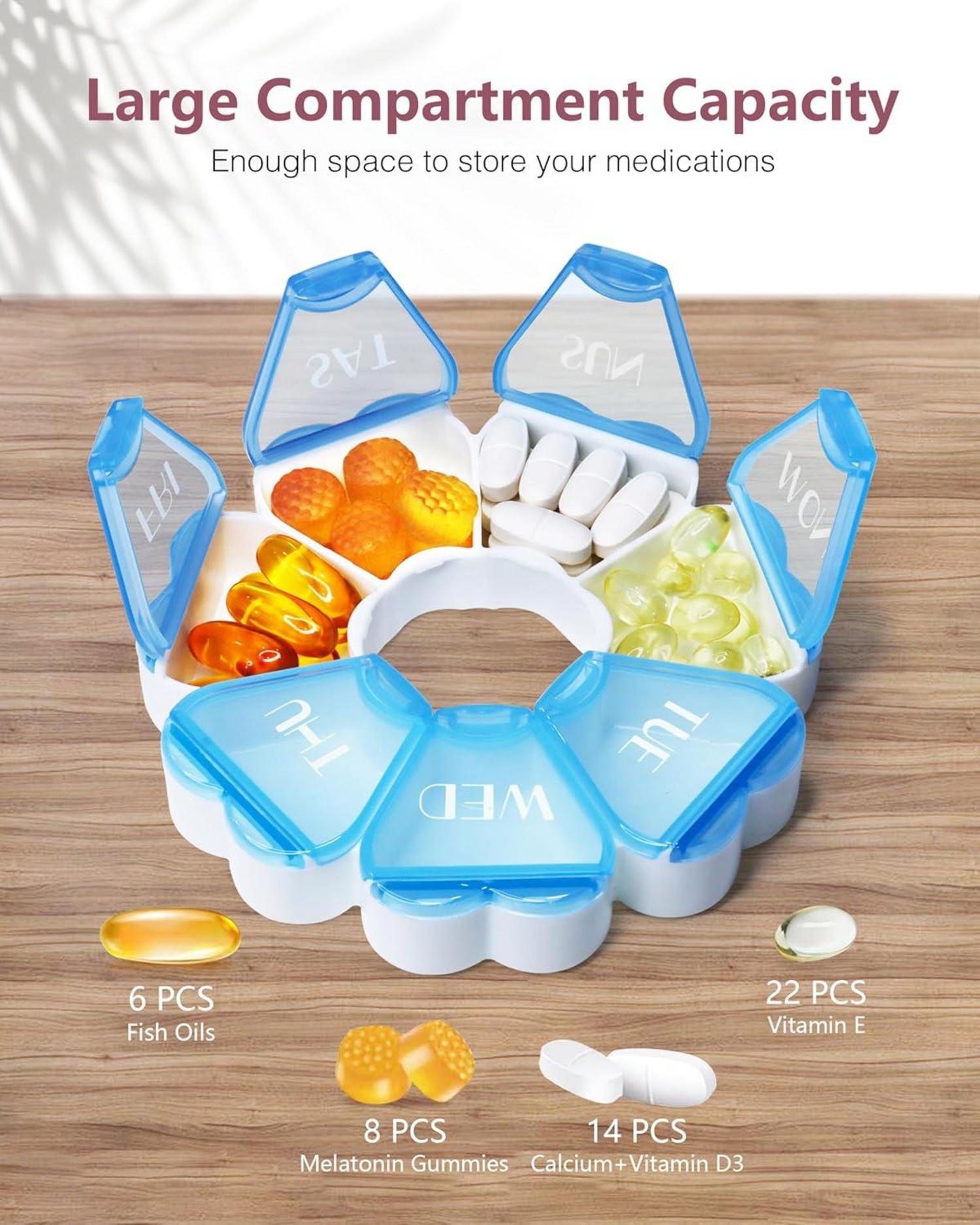 Runde herzförmige Pillenbox mit 7 großen Fächern