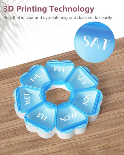 Pillenbox Herzform 7 große Fächer Woche Vitamin Organizer Blau