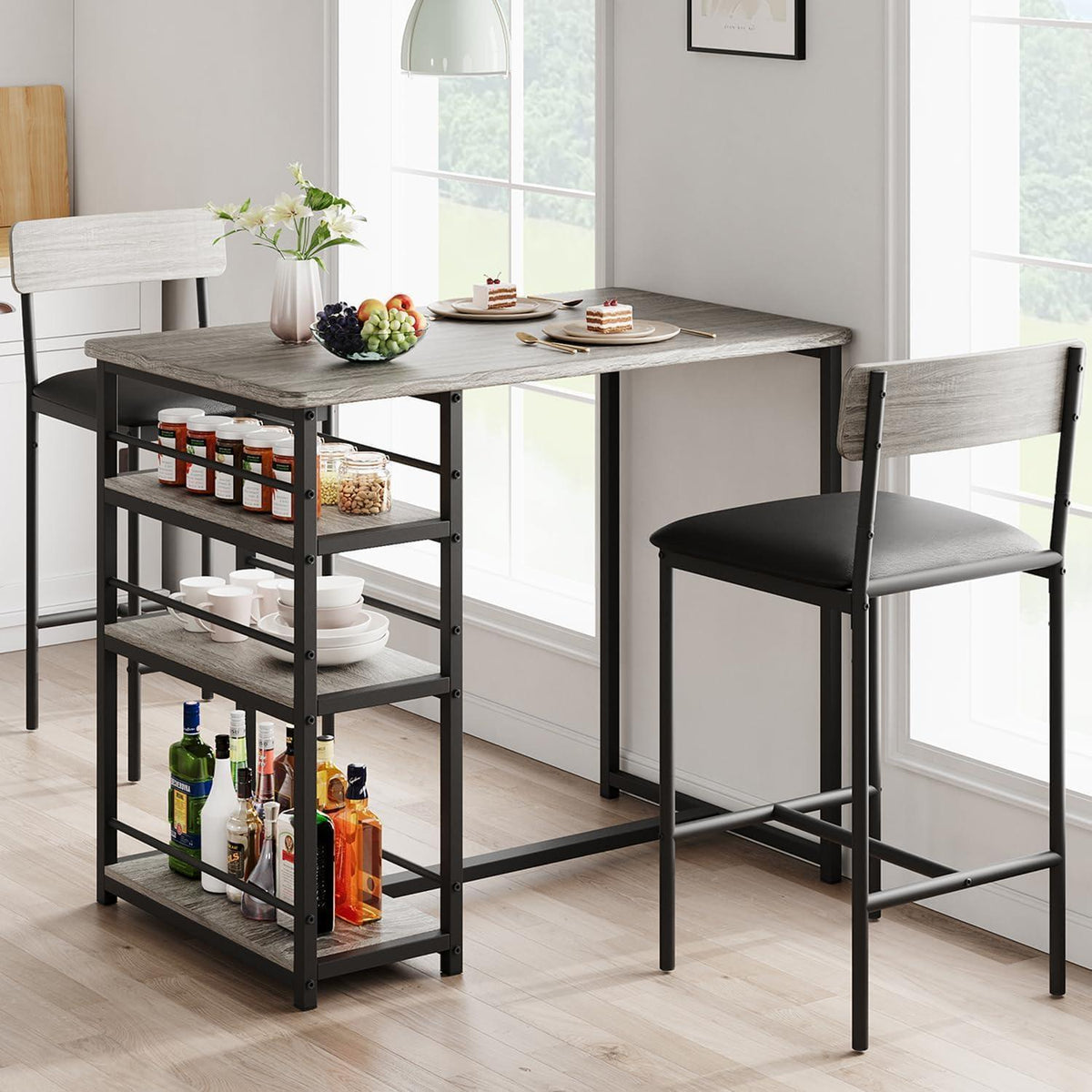 Bartisch Set mit Barhockern & Regalen – Industrieller Esstisch 3-teilig