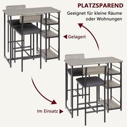 Bartisch Set mit Barhockern & Regalen – Industrieller Esstisch 3-teilig