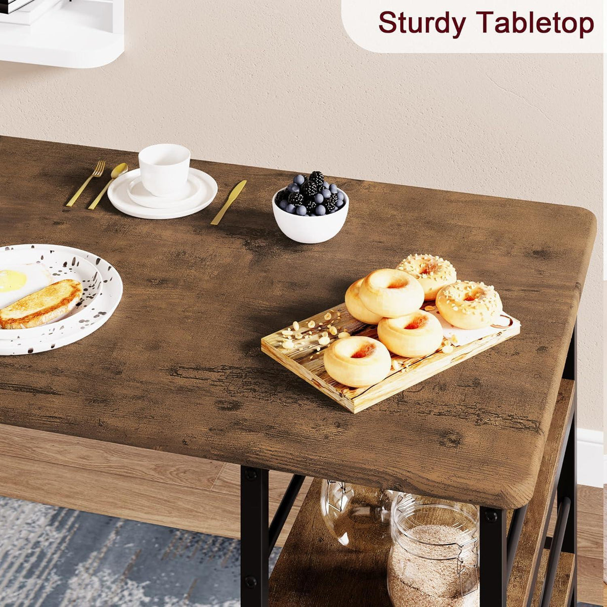 Bartisch Set 3-teilig mit Stühlen & Stauraum – Industriedesign