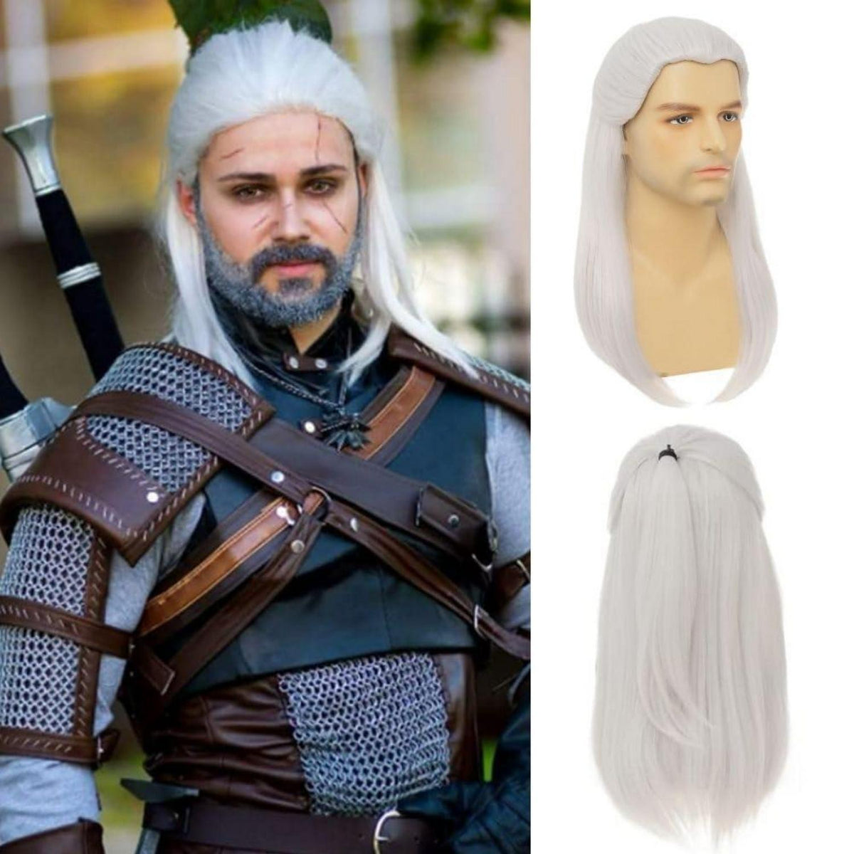 Weiße Herren Perücke Gerade Lang Cosplay Anime Halloween