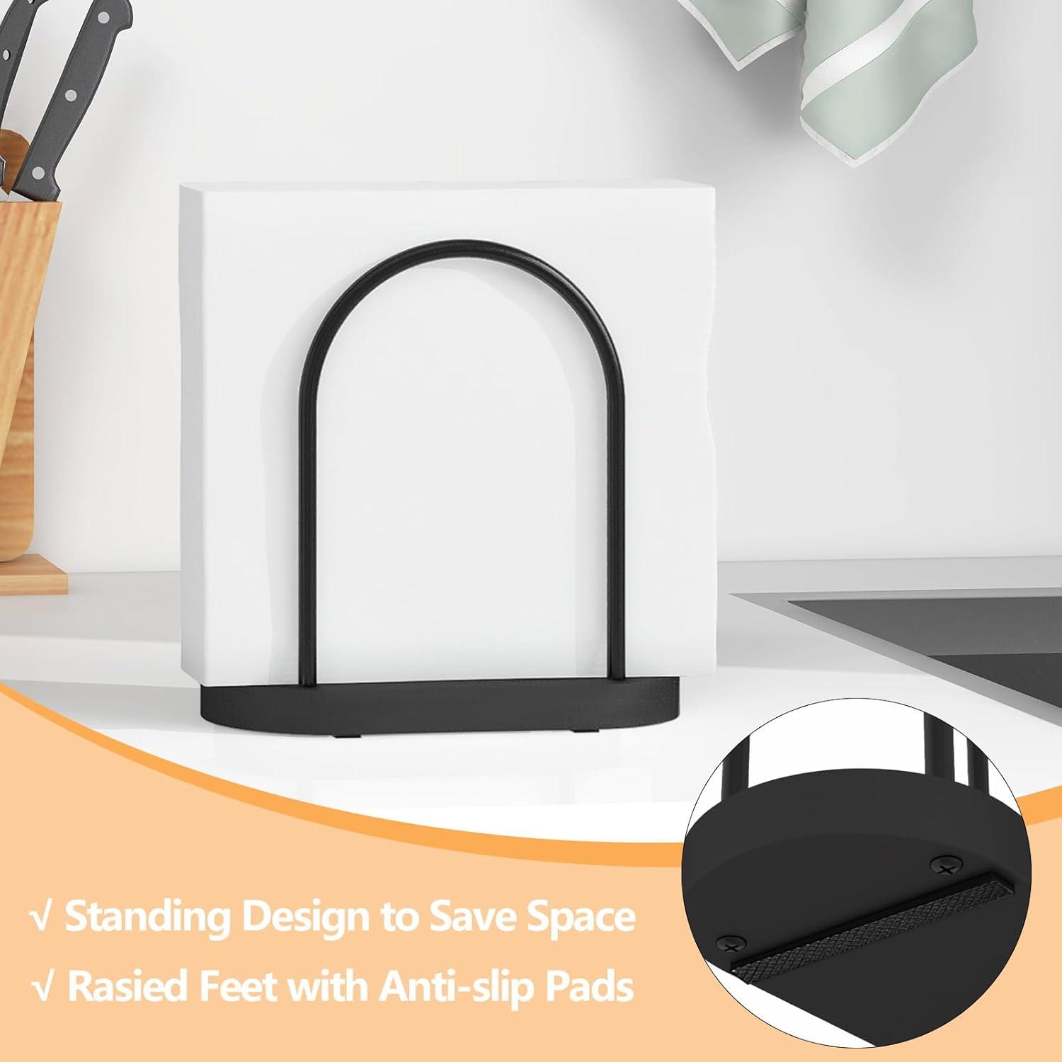 Serviettenhalter Gebogen Schwarz Metall Holz Halterung