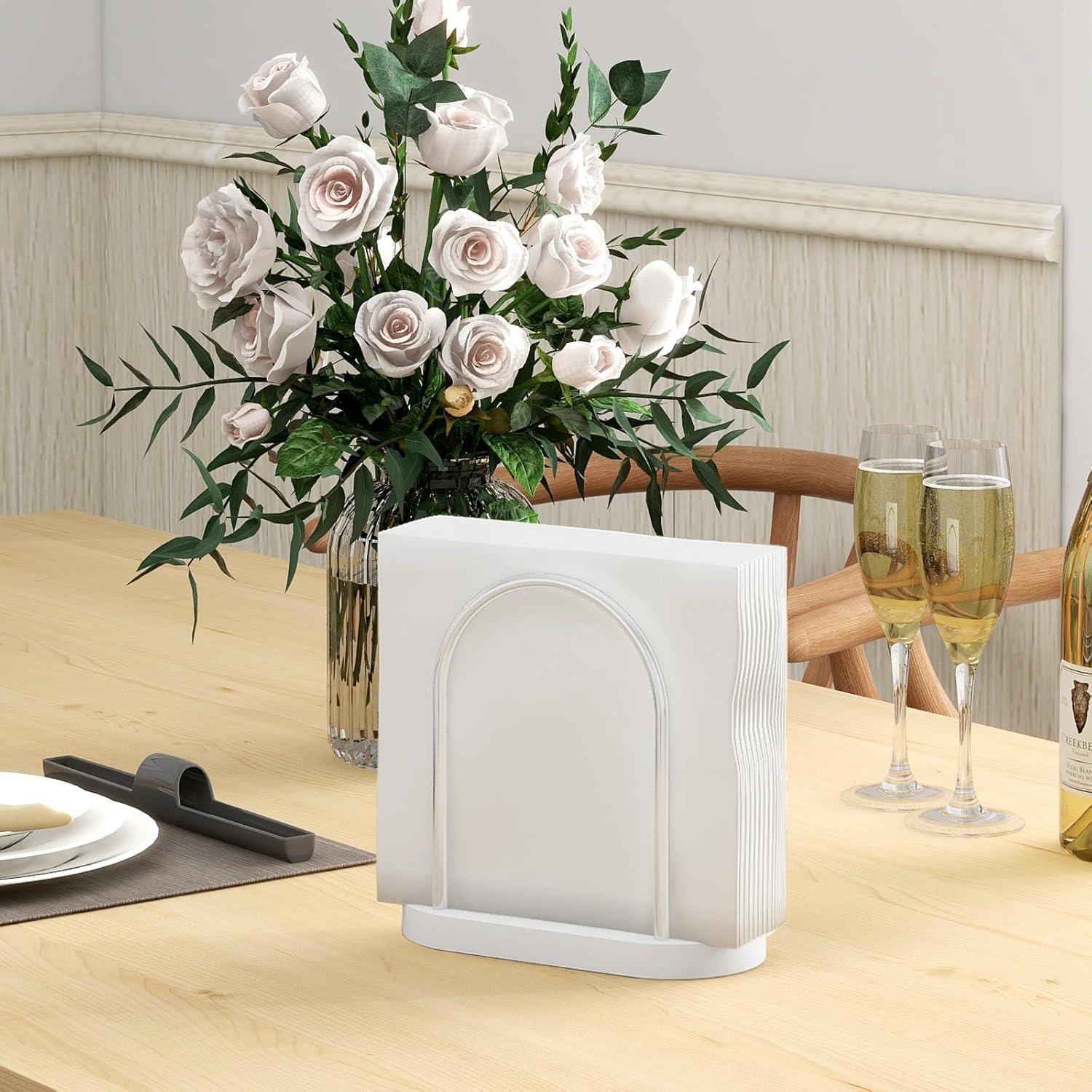 Serviettenhalter Weiß Metall Holzsockel 14cm Upgrade