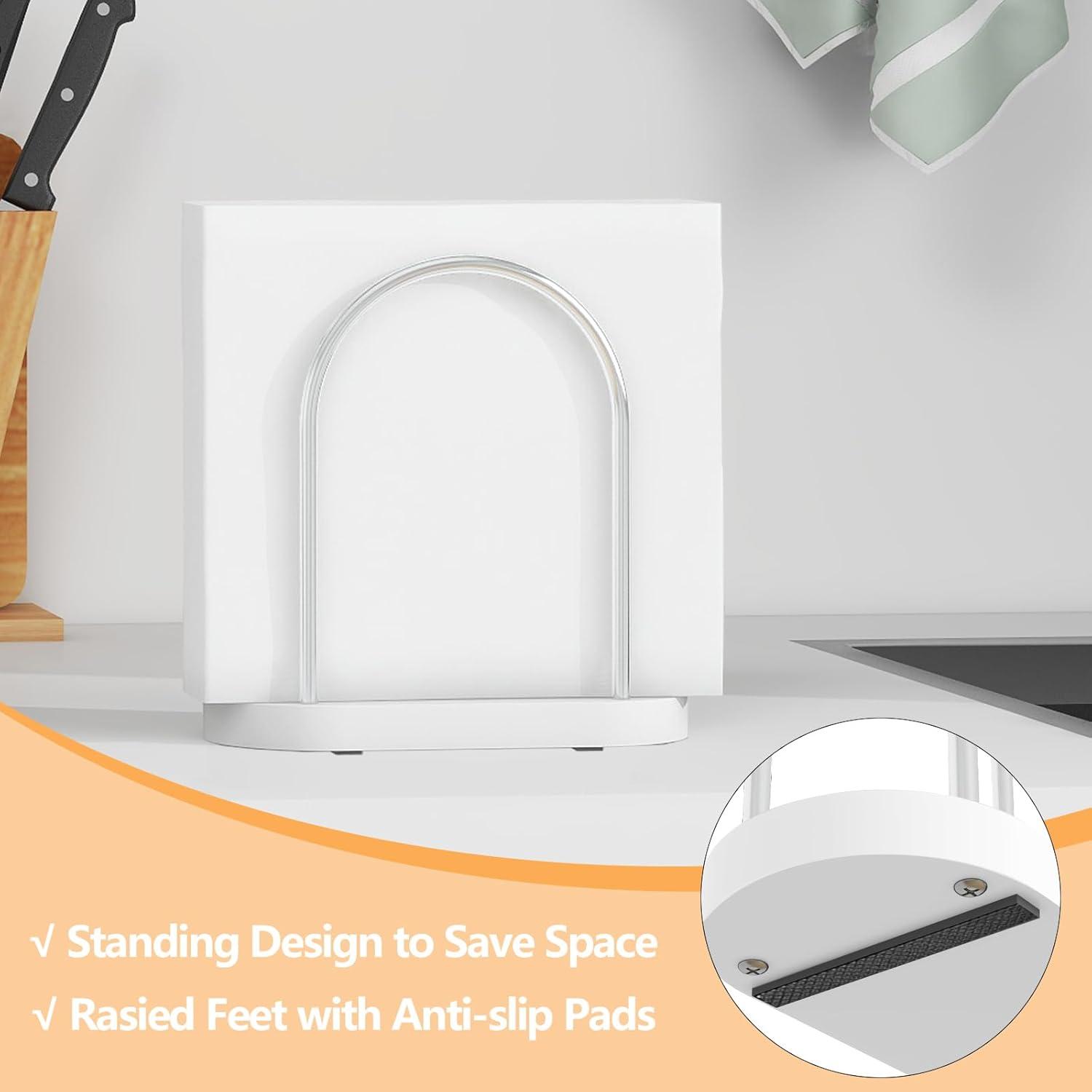 Serviettenhalter Weiß Metall Holzsockel STWWO 14cm