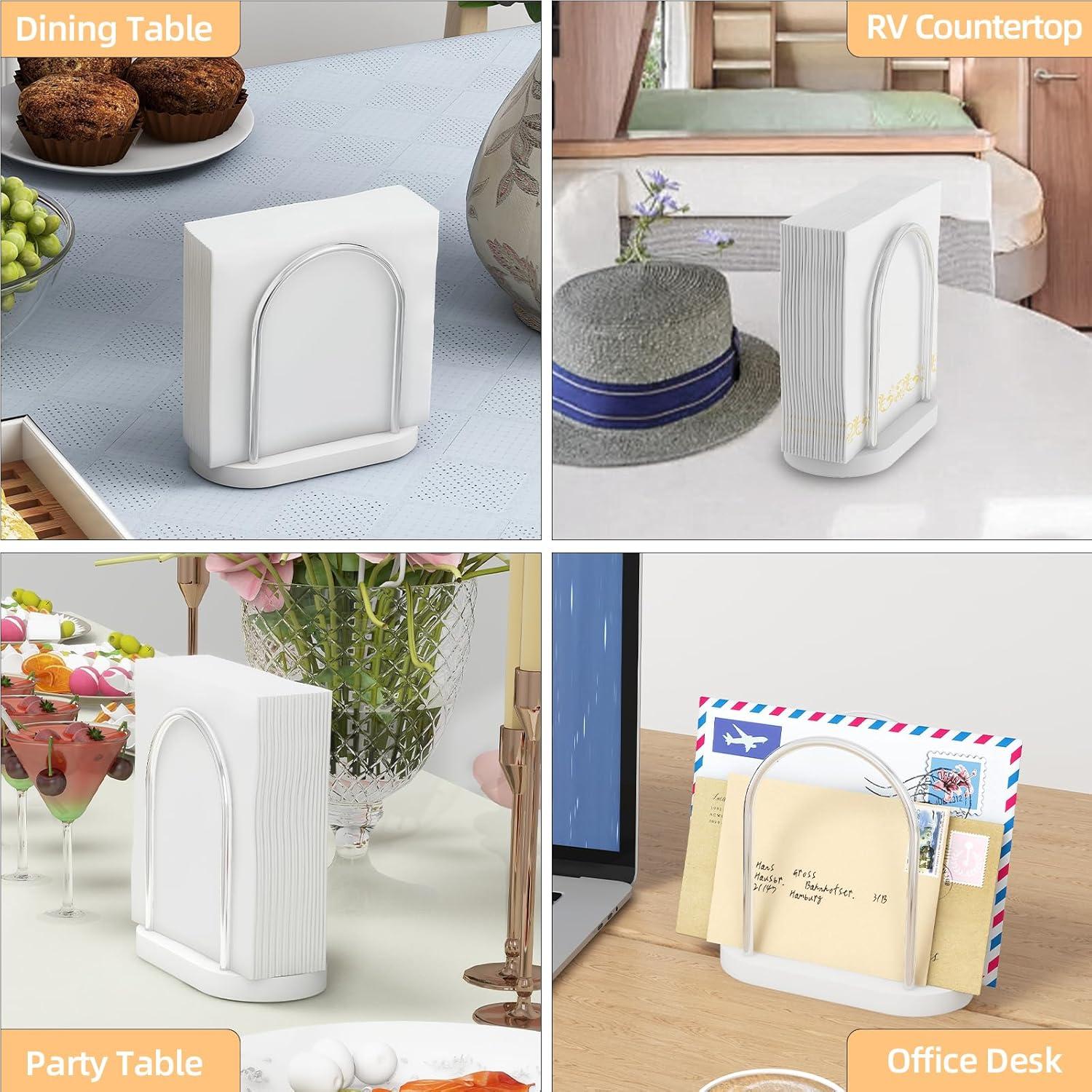 Serviettenhalter Weiß Metall Holzsockel 14cm, Tisch Küchenzubehör