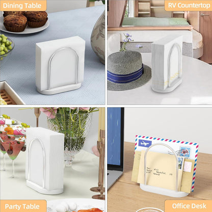 Serviettenhalter Weiß Metall Holzsockel 14cm, Tisch Küchenzubehör