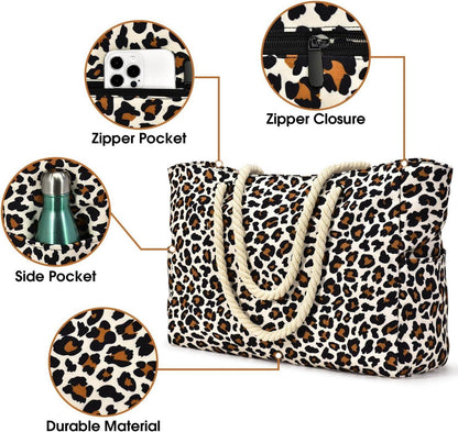 Große Strandtasche Damen Wasserdicht Weißer Leopard