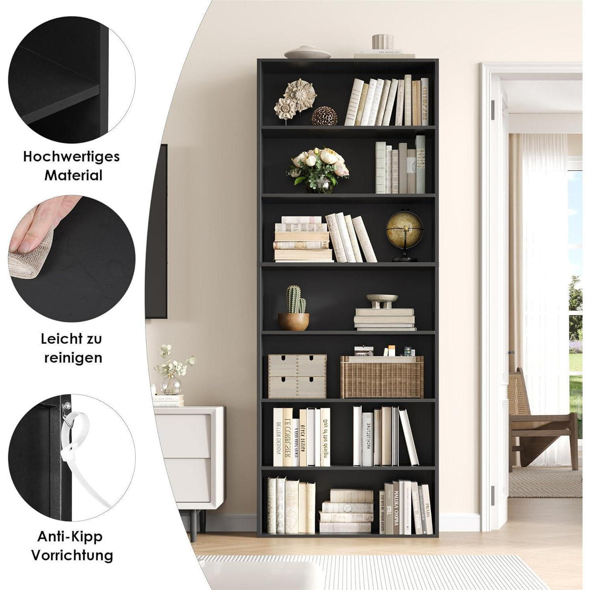 7-reihiges Bücherregal | Standregal für Wohnzimmer, Büro & Co.