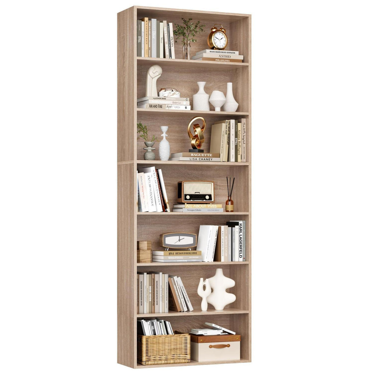 7-reihiges Bücherregal Eiche | Standregal für Wohnzimmer & Büro