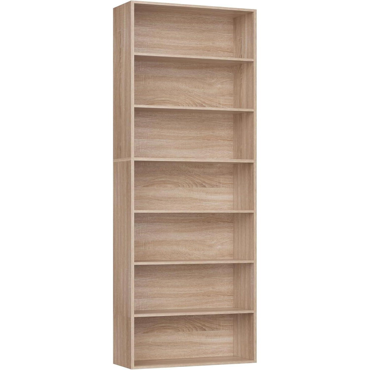 7-reihiges Bücherregal Eiche | Standregal für Wohnzimmer & Büro