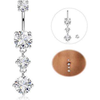 Bauchnabelpiercing Titan 14G mit Zirkonia, Silber & Gold