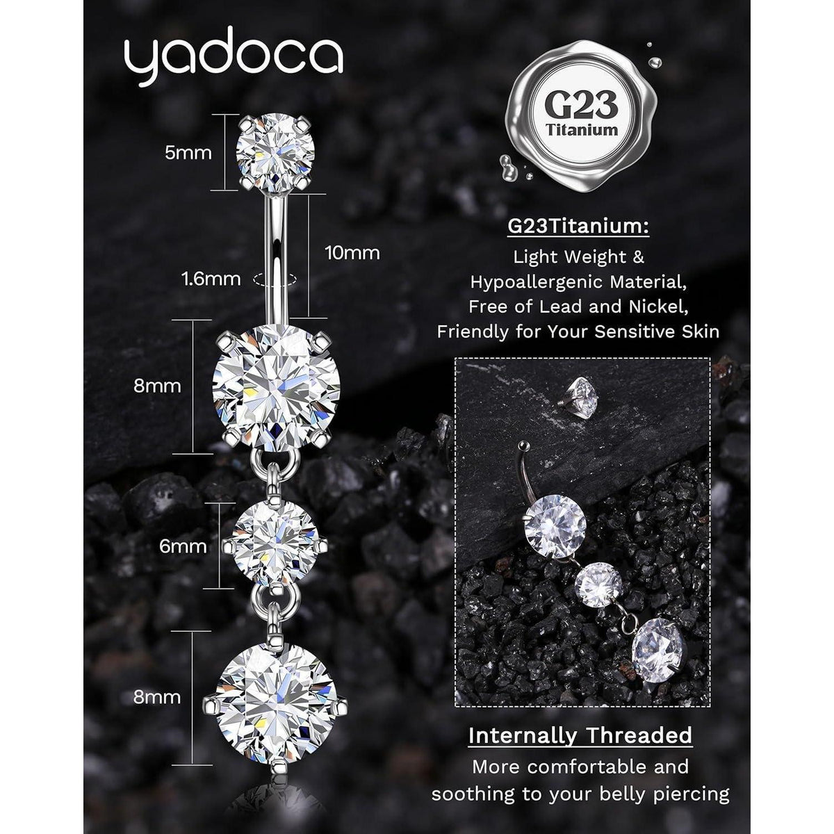 Bauchnabelpiercing Titan 14G mit Zirkonia, Silber & Gold