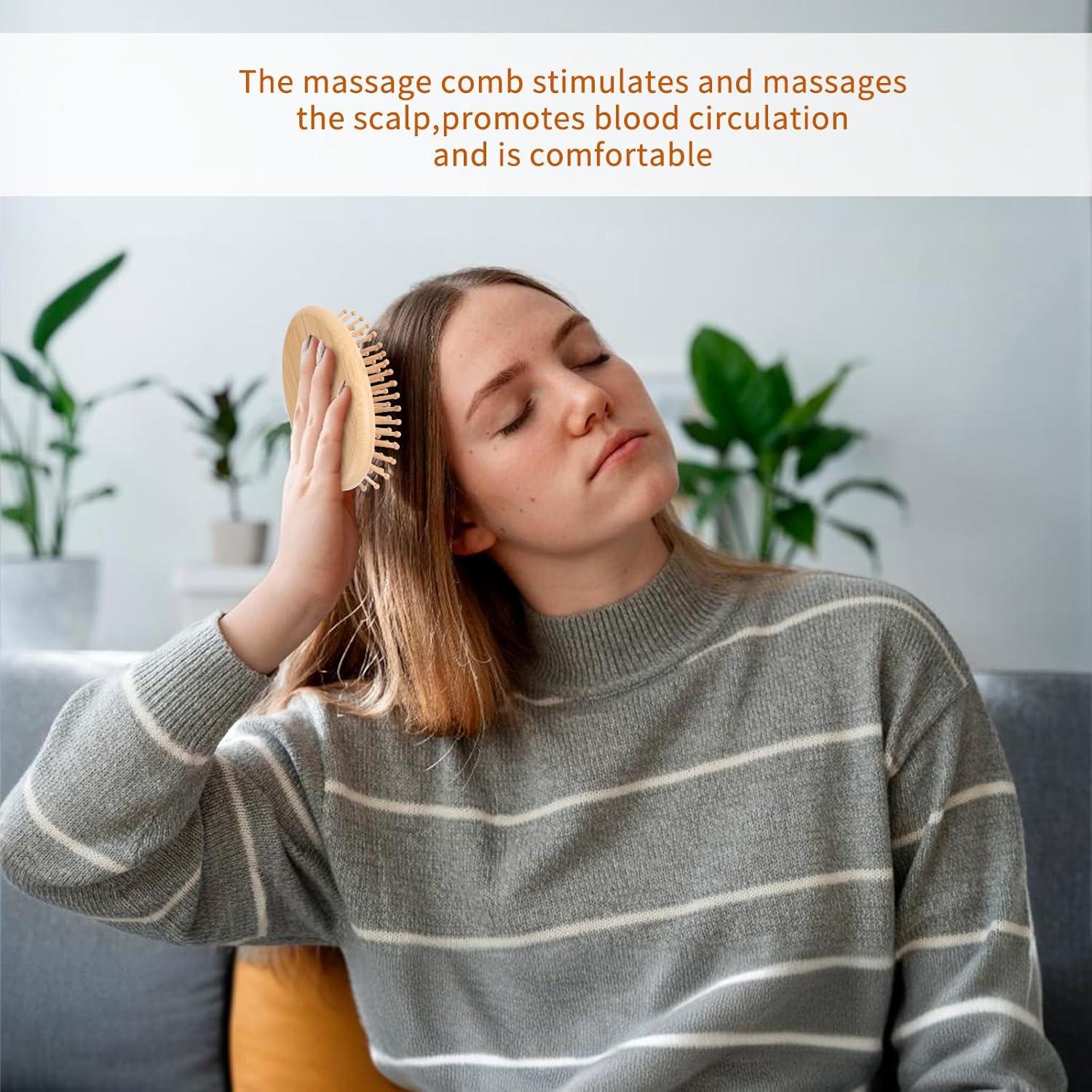 2er Set Bambus Haarbürste Massage Kamm für Frauen Männer - Natürliches Kopfhaut Massagegerät aus Holz - Tragbare Haarpflege Bürste