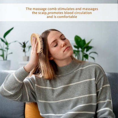 2er Set Bambus Haarbürste Massage Kamm für Frauen Männer - Natürliches Kopfhaut Massagegerät aus Holz - Tragbare Haarpflege Bürste