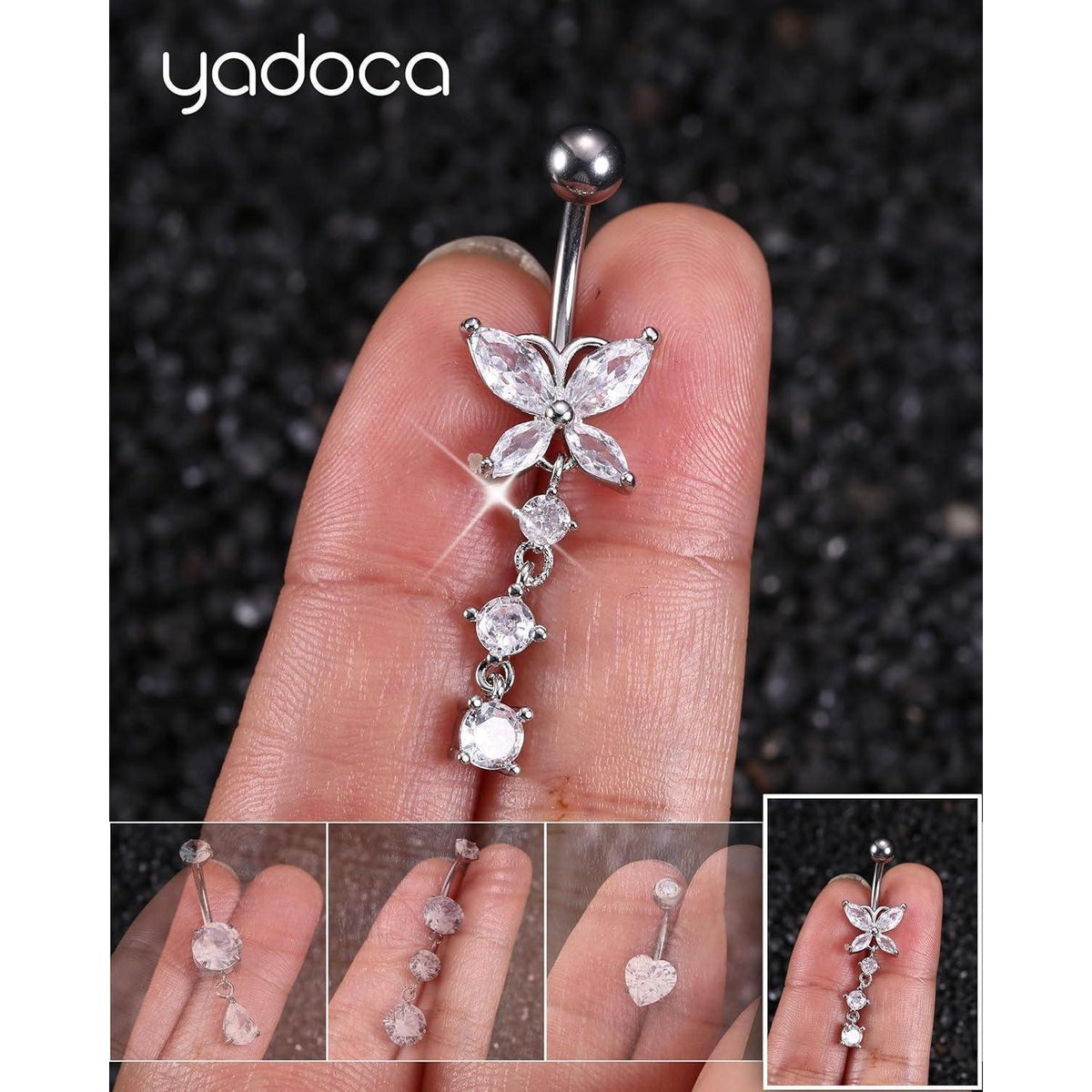 Bauchnabelpiercing Titan Lang mit Zirkonia Schmetterling