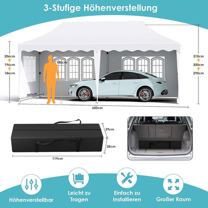 3x6 Pavillon Faltbar, Wasserdicht & Stabil für Garten & Events