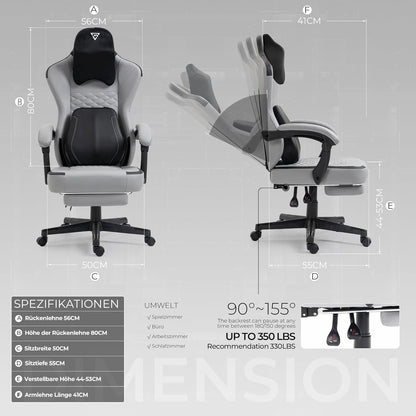 Gaming Stuhl mit beheizter Massage Lendenwirbelstütze, Ergonomischer