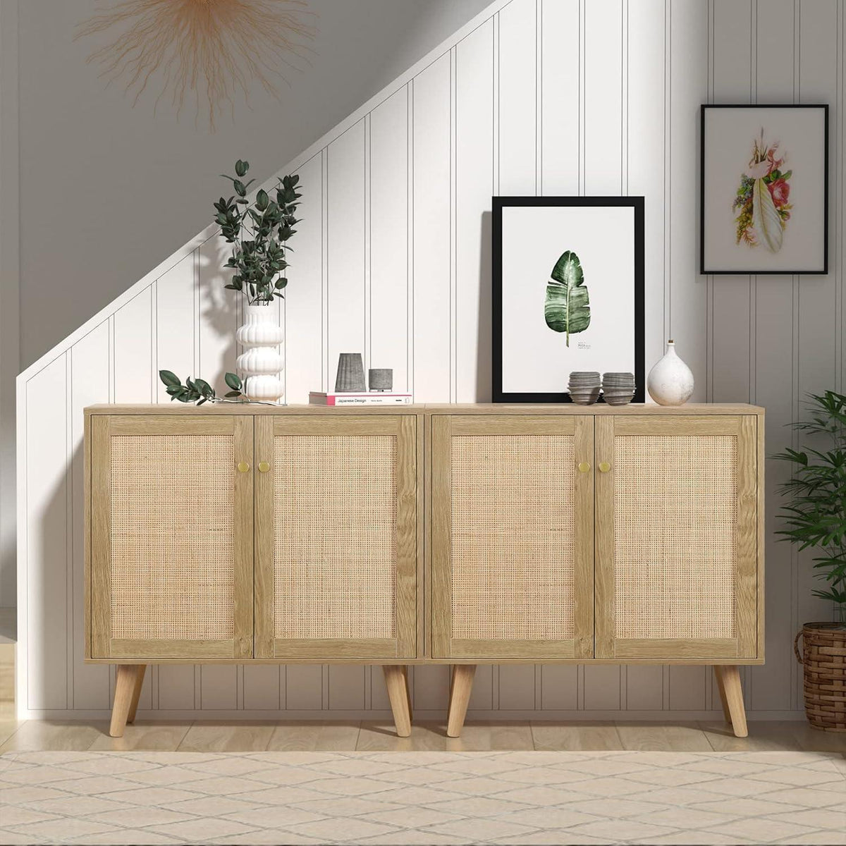 Rattan Küchenschrank mit Arbeitsplatte & Verstellablagen