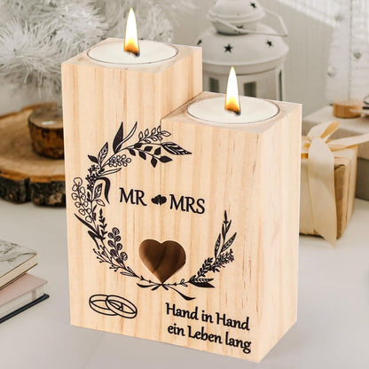 Hochzeitsgeschenk Kerzenständer Holz Mr und Mrs Personalisiert