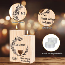 Personalisierter Herz Kerzenständer Holz Mr und Mrs Deko