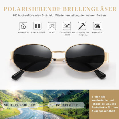 Sonnenbrille Damen Polarisiert Gold Oval Retro Vintage Uv400