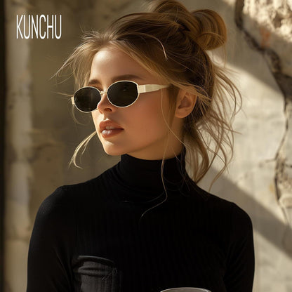 Kunchu Vintage Oval Sonnenbrille Damen Polarisiert Gold