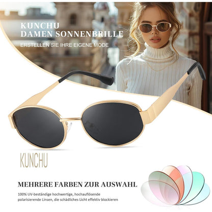 Kunchu Vintage Oval Sonnenbrille Damen Polarisiert Gold