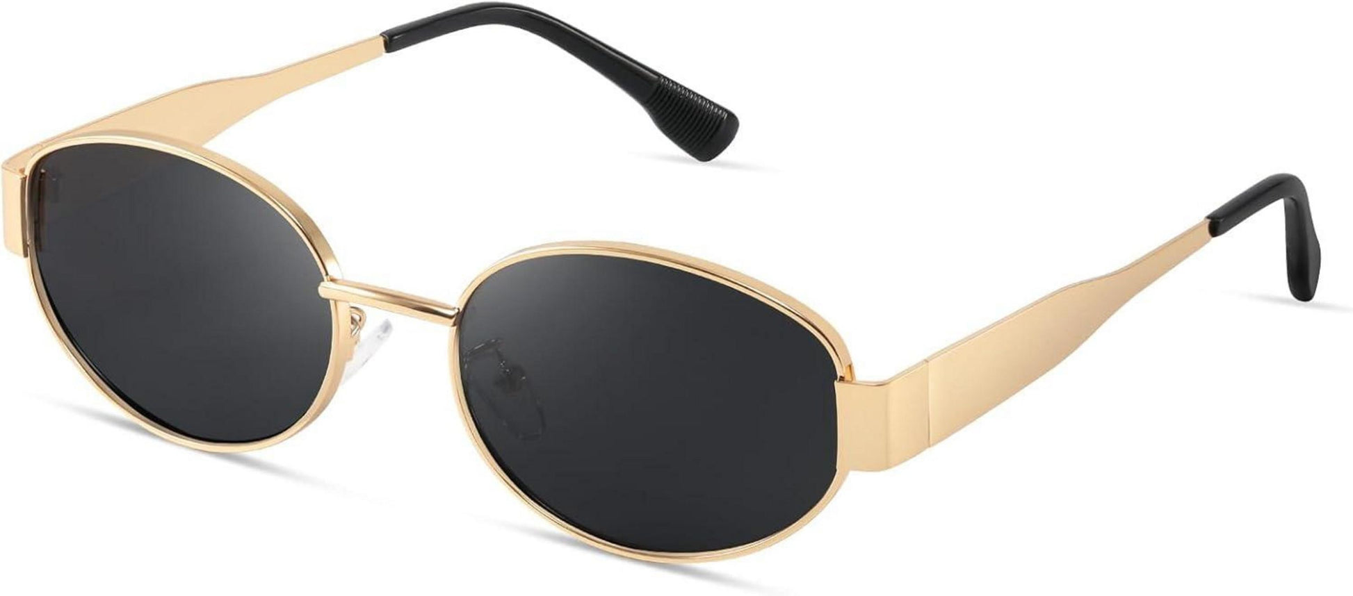 Polarisierte Vintage Oval Sonnenbrille UV400 Schwarz Metall