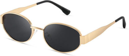 Polarisierte Vintage Oval Sonnenbrille UV400 Schwarz Metall
