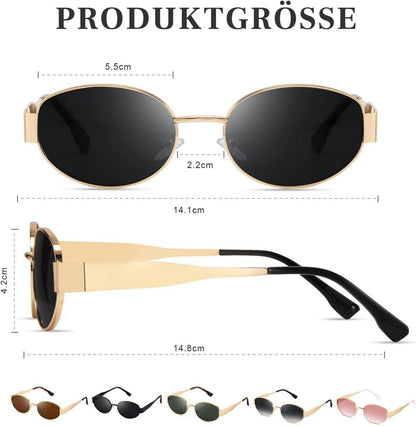 Vintage Oval Sonnenbrille Polarisiert UV400 Gold Schwarz