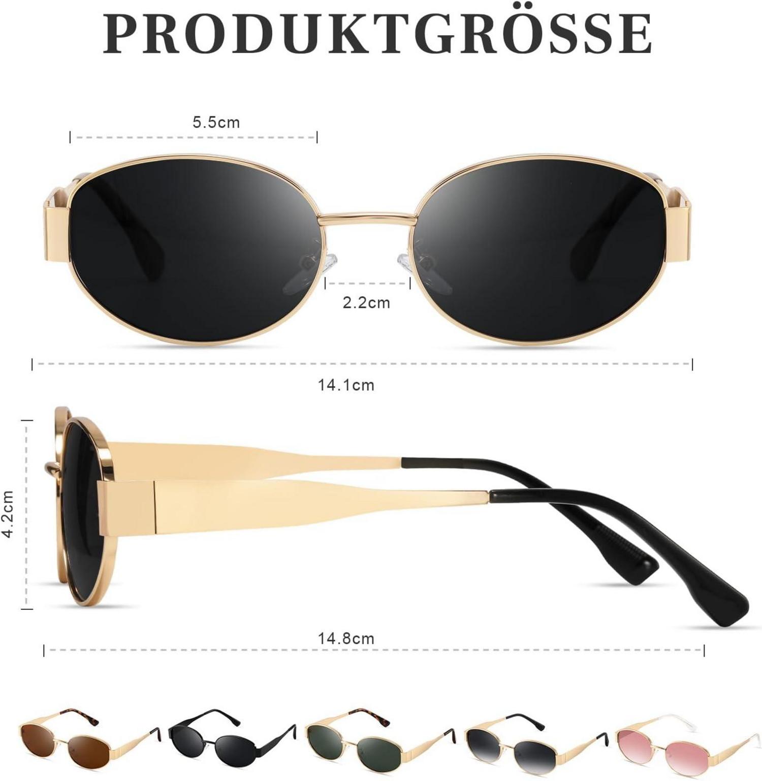 Polarisierte Sonnenbrille Oval Gold UV400 Vintage Retro, Damen