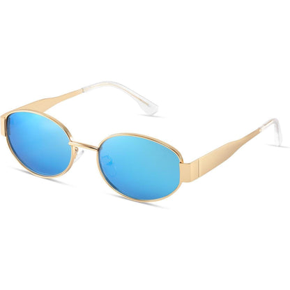 Sonnenbrille Damen Polarisiert Gold Retro Oval UV400 Schutz
