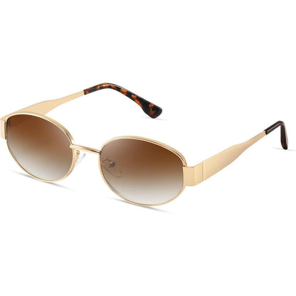 Retro Oval Sonnenbrille Damen Herren Gold Polarisiert UV400