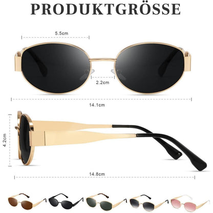 Retro Oval Sonnenbrille Damen Herren Gold Polarisiert UV400