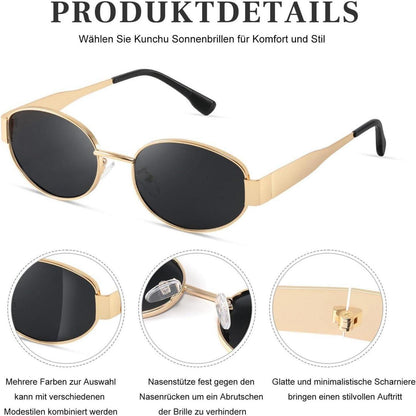 Retro Oval Sonnenbrille Damen Herren Gold Polarisiert UV400