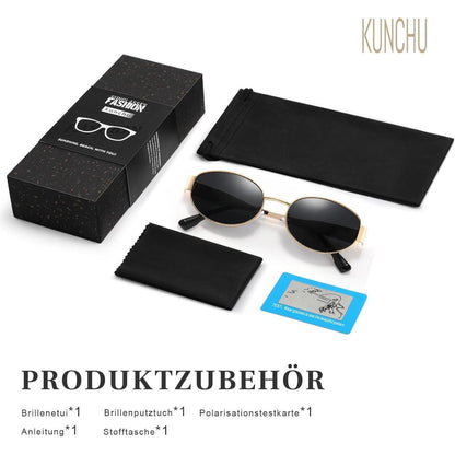 Retro Oval Sonnenbrille Damen Herren Gold Polarisiert UV400