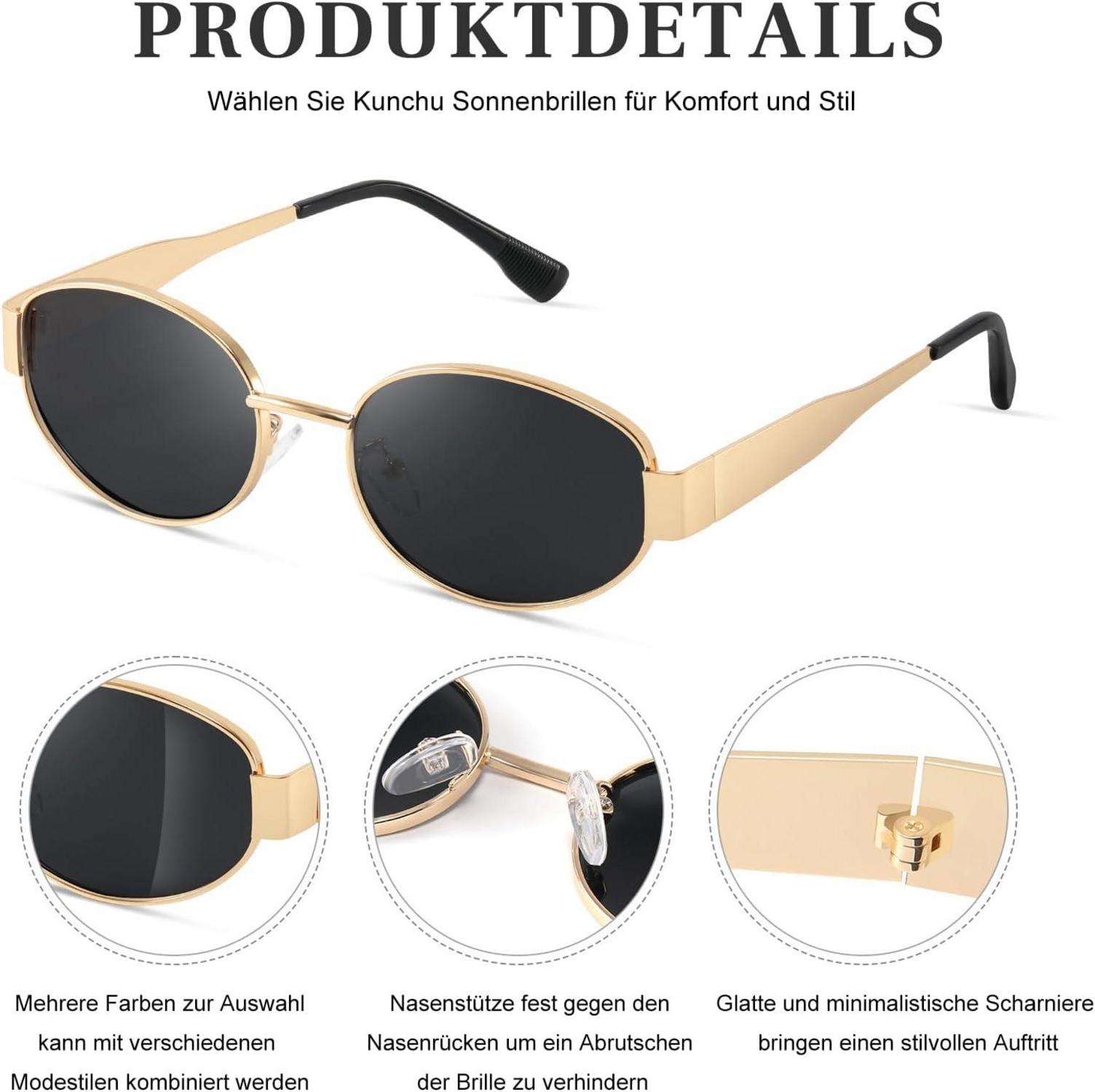 KUNCHU Polarisierte Sonnenbrille Gold Retro Oval UV400 Schutz Outdoor-Geschenk