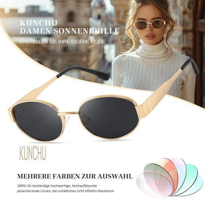 Kunchu Gold Sonnenbrille Polarisiert Oval Retro Vintage Uv400 Uv Schutz