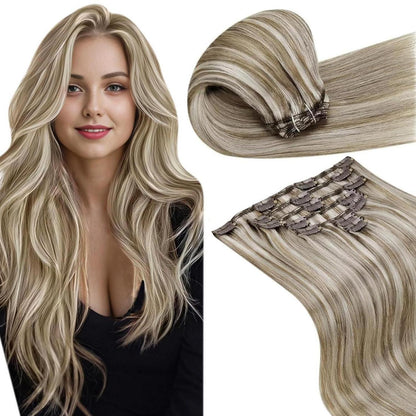 Echthaar Haarverlängerung Clip-in Braun Blond 55cm