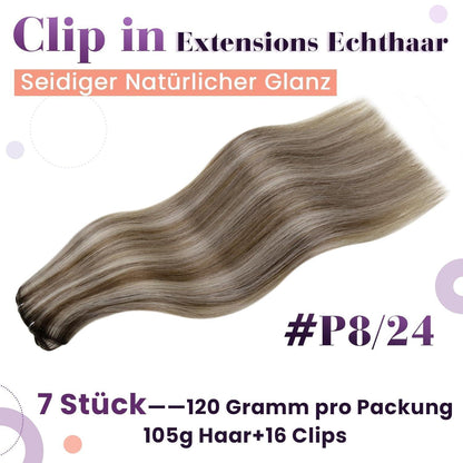 Echthaar Haarverlängerung Clip-in Braun Blond 55cm