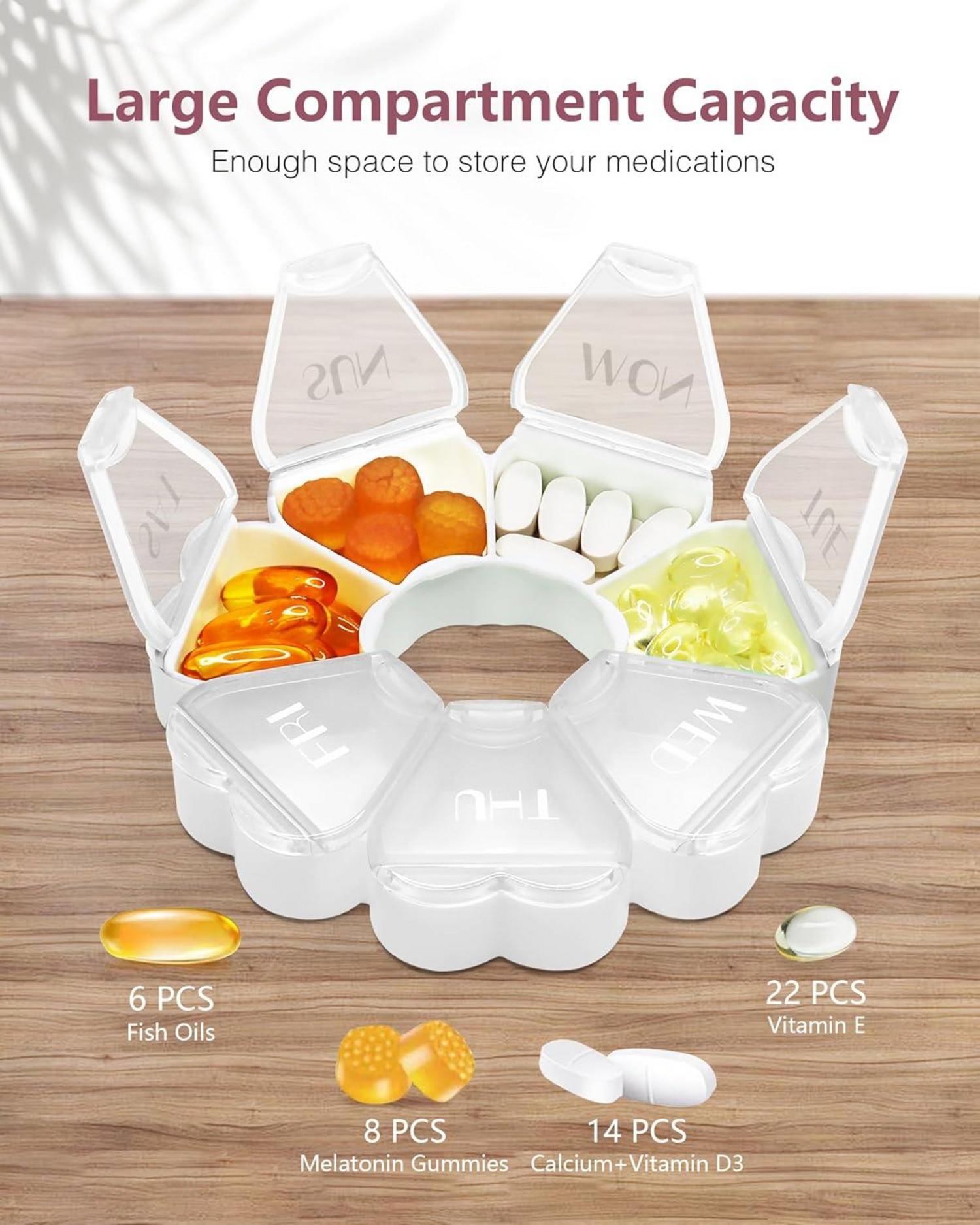 FHORAIN Runde herzförmige Pillenbox mit 7 Fächern Woche