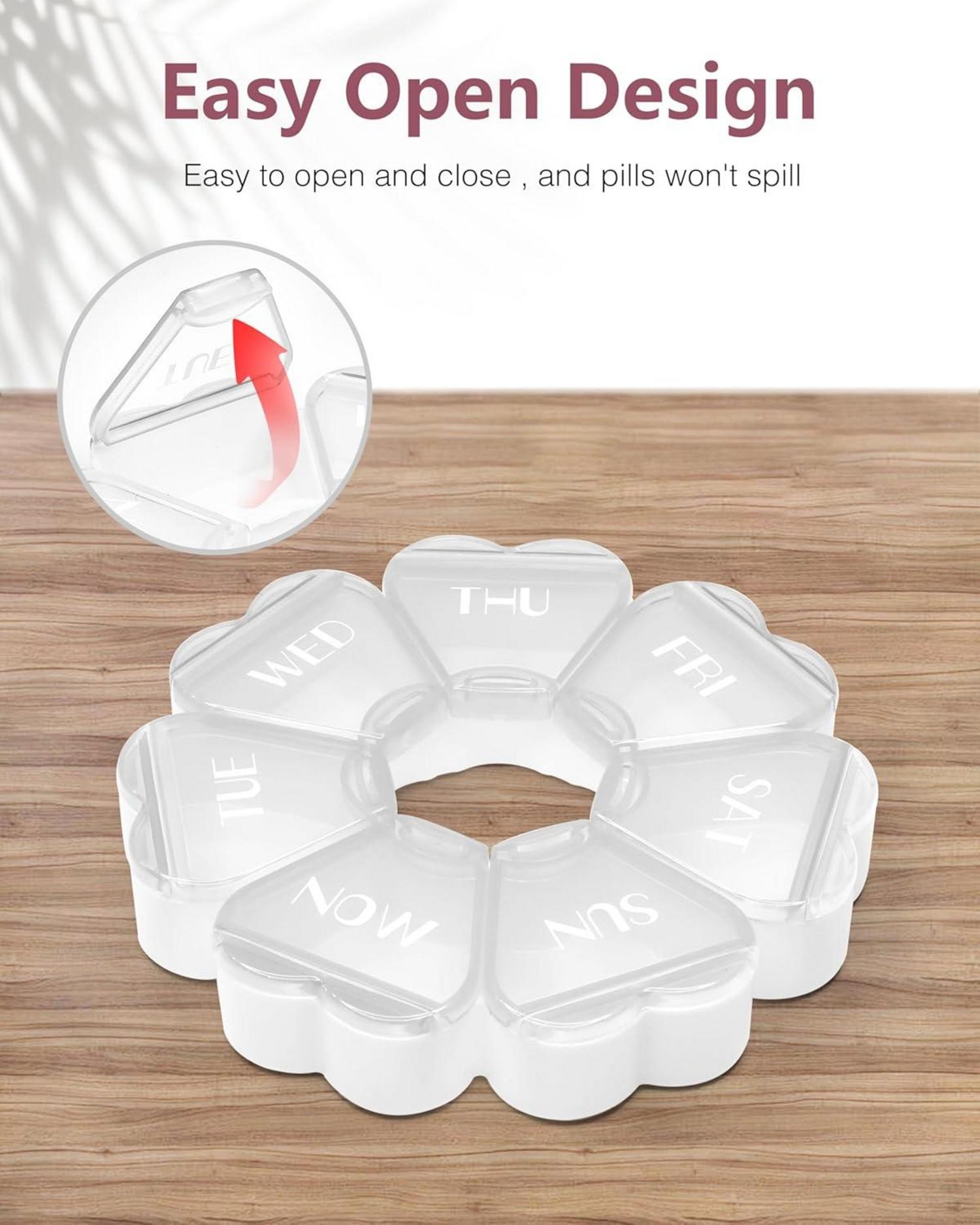 Pillenbox mit herzförmigen Fächern, reisefreundlich, Vitamin-Organizer